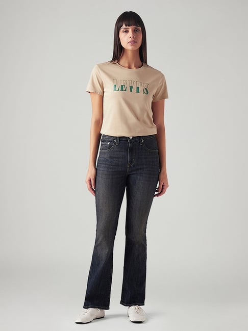 levi's dark blue cotton regular fit high rise jeans