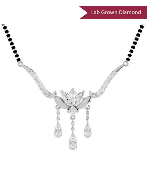 Sparkles 14k (585) White Gold Lab Grown Diamond 1.35 CT Lotus Bloom Mangalsutra