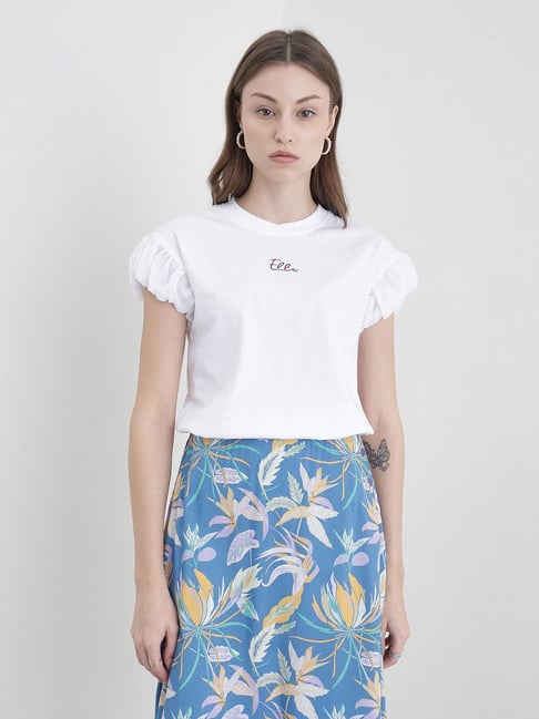 ELLE Women White Solid T-Shirt