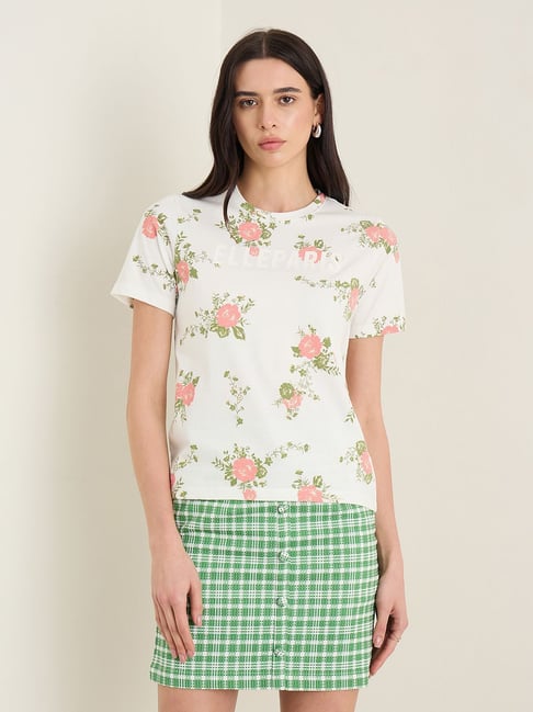 ELLE Womens Multicolor Printed Round Neck T-Shirt
