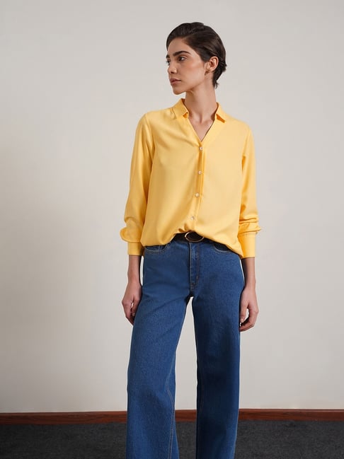 FABLE STREET Yellow Solid Long Sleeves Casual Shirt-picture-30