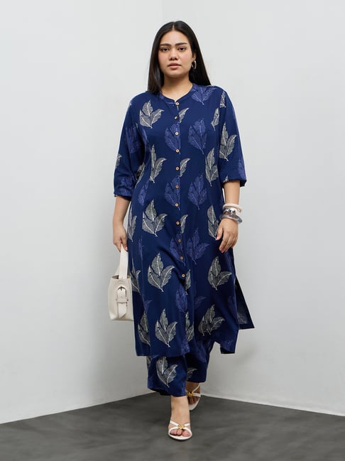 Diza by Westside Indigo Foliage Printed A-Line Kurta-picture-22