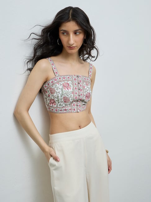 Bombay Paisley by Westside Multicolor Floral Cotton Crop Top