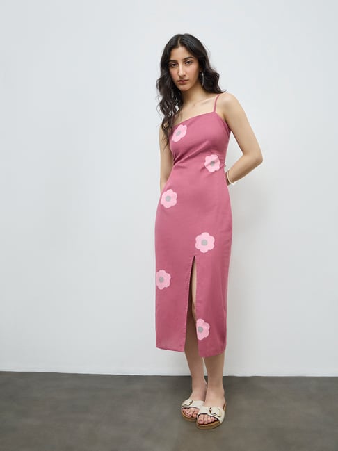 westside pink dress Women Westside Pink Paisley Cotton A Line Sleeveless Dress W/ Pockets Sz M F6