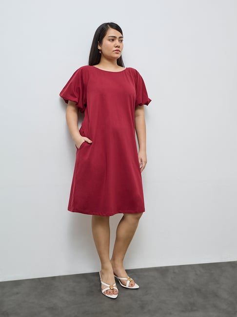Gia by Westside Red Solid Cotton Straight Dress