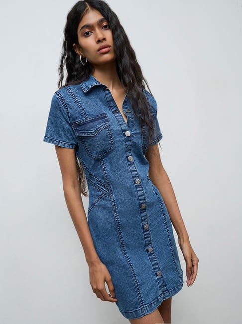 nuon denim dress Buy Nuon Blue Tie-Up Denim A-Line Dress from Westside