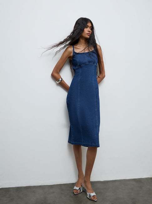 westside denim dress Nuon by Westside Dark Blue Denim Bodycon Dress