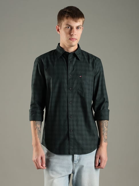 Tommy Hilfiger Green Checked Regular Fit Shirt-picture-33