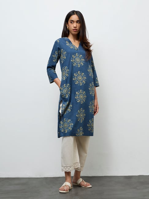 utsa by westside indigo mandala-inspired cotton straight kurta