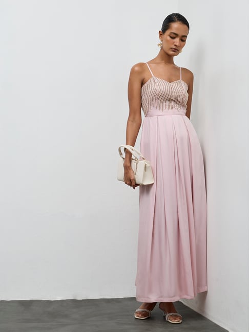 Vark by Westside Light Pink Embellished Empire A-Line Dress