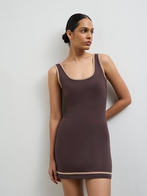 Nuoflexx by Westside Dark Brown Cotton-Blend Bodycon Dress
