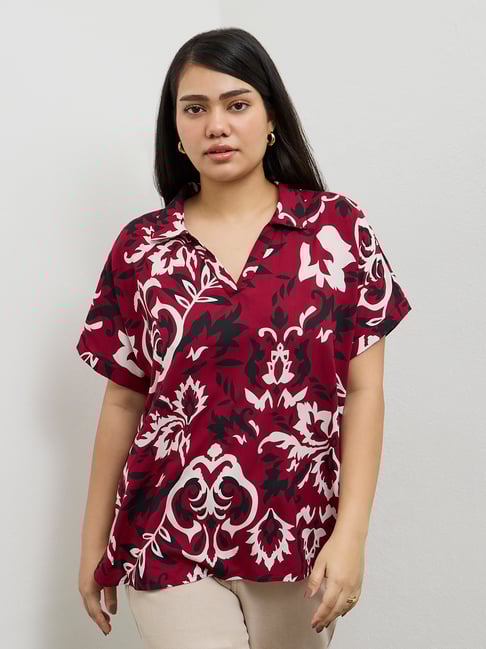 Gia by Westside Red Floral Printed Blouse