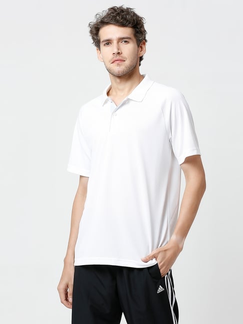 adidas White Solid Corp CL Polo T-Shirt