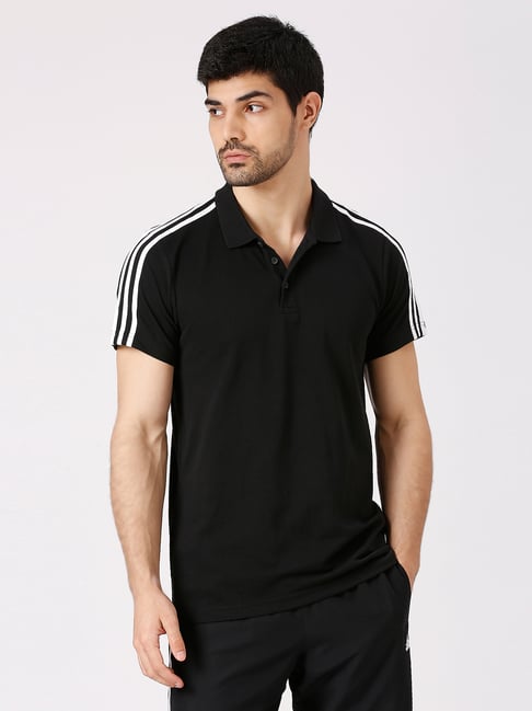 adidas Black Solid Base 3S Polo T-Shirt-image-21