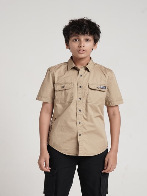 Under Fourteen Only Boys Khaki Cotton Regular Fit Shirt-picture-15