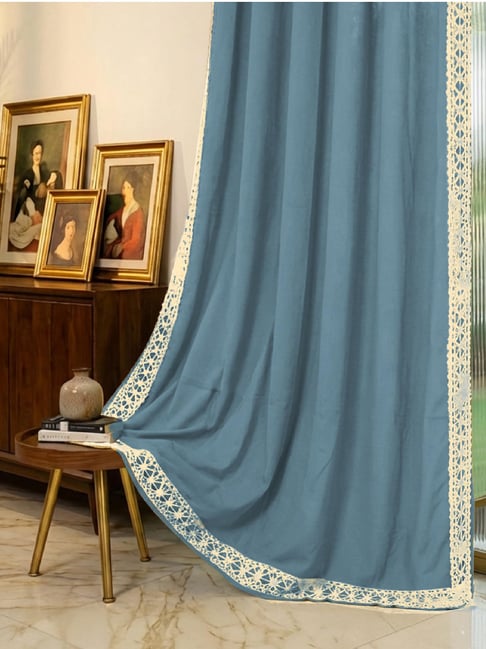 Urban Space Blue Cotton Long Door Curtains
