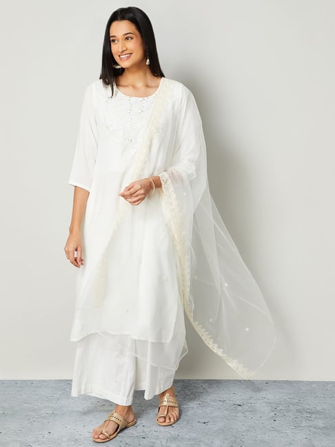 Melange by Lifestyle White Embroidered Regular Fit Dupatta-picture-29