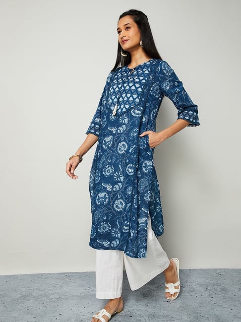 Melange by Lifestyle Blue Printed Regular Fit Kurta-picture-14