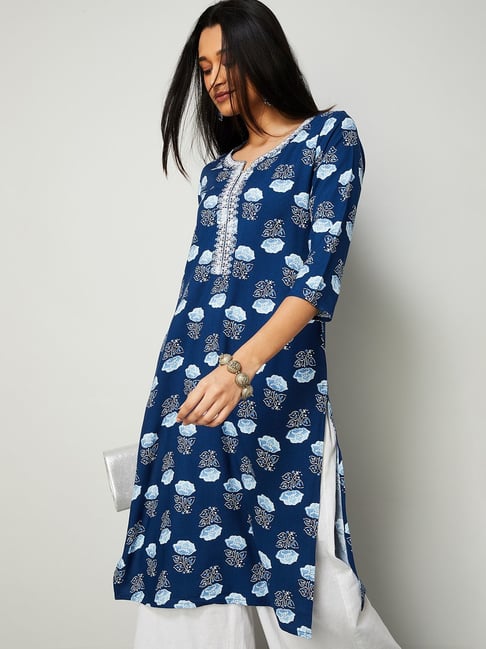 Melange by Lifestyle Blue Printed Regular Fit Kurta-picture-36