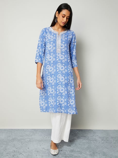 Melange by Lifestyle Blue Printed Regular Fit Kurta-picture-29