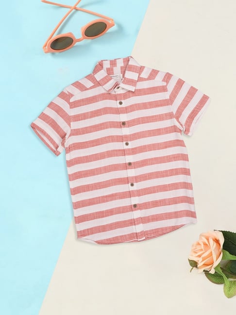 Pantaloons Junior Boys Red Striped Shirt