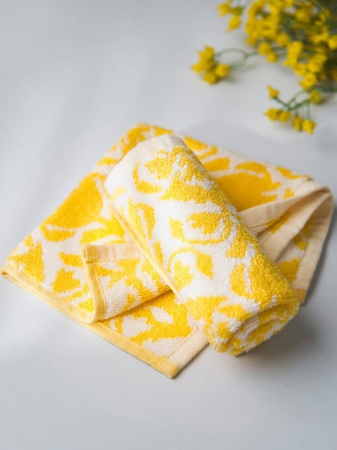 Fabindia Gadh Kamal Yellow Cotton Woven Towel - Set of 2-picture-47
