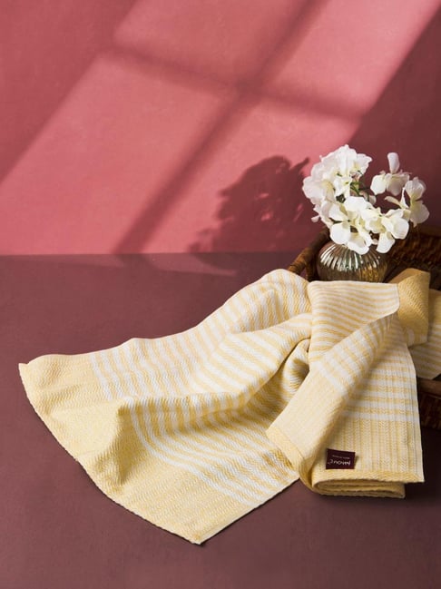 Fabindia Shahi Yellow & White Cotton Woven Towel - Set of 2-picture-48