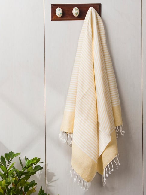 Fabindia Shahi Yellow & White Cotton Woven Towel-picture-17
