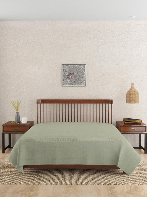 Fabindia Green Cotton Tanvi Hand Woven 82 TC Double Bed Cover-image-5