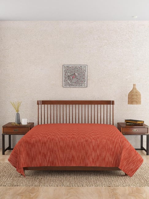 Fabindia Rust & Peach Cotton Chaman Hand Woven 24 TC Single Bed Cover-image-31