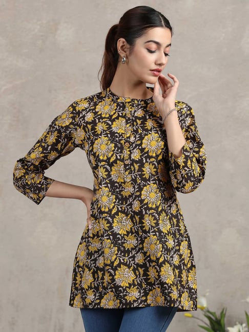 Cotton Culture Black Cotton Regular Fit Floral Print Kurti-picture-22