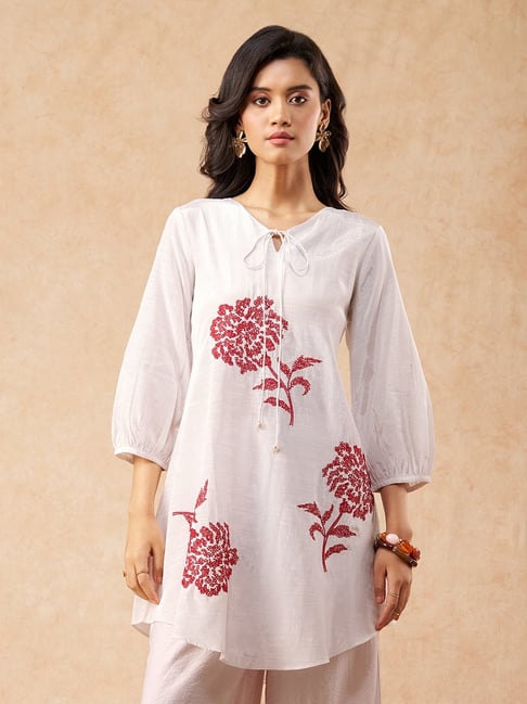 Marigold Lane by Pantaloons White Viscose Embroidered Three-Quarter Sleeves Tunic-picture-41