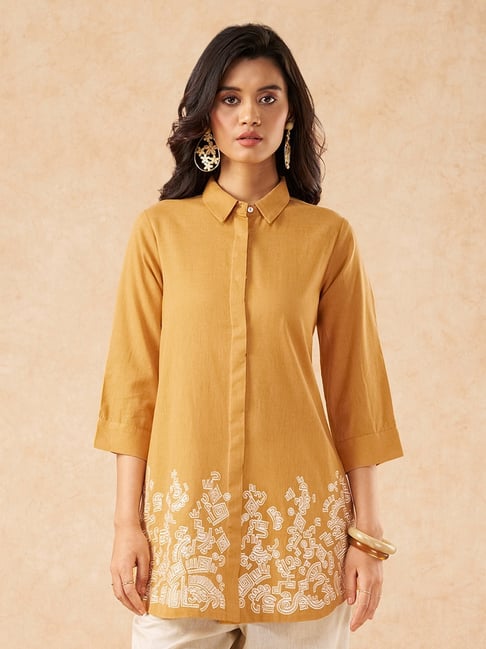 Marigold Lane by Pantaloons Yellow Embroidered Three-Quarter Sleeves Tunic-picture-44