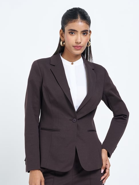 Annabelle by Pantaloons Chicory Coffee Polyester Solid Long Sleeves Blazer-picture-33