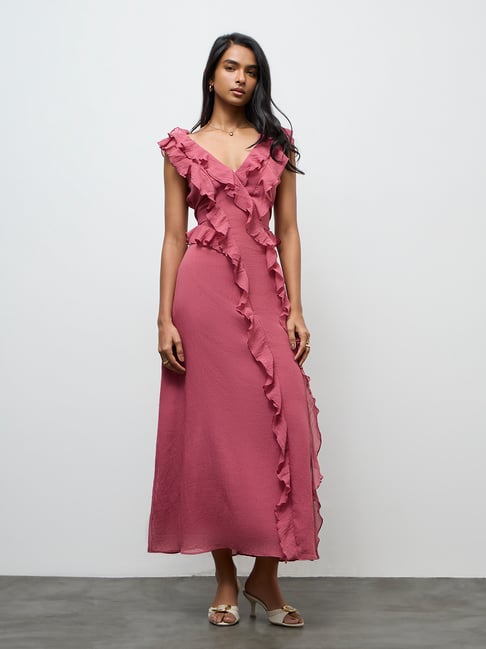 westside pink dress LOV by Westside Pink Ruffled Maxi A-Line Dress