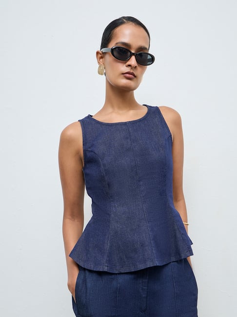 Wardrobe by Westside Indigo Peplum Denim Top