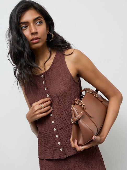 LOV by Westside Brown Crinkle-Texture Top