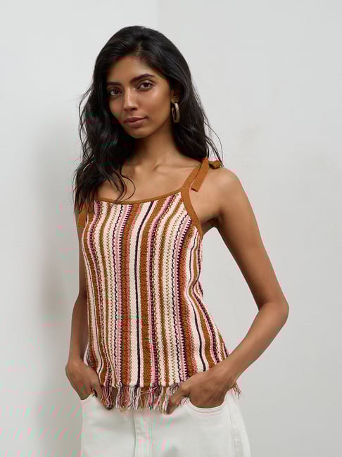 LOV by Westside Multicolored Knitted Cotton-Blend Top