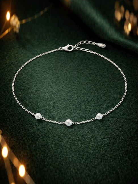 Clara 925 Sterling Silver Pearl Anklet for Girls(Single)