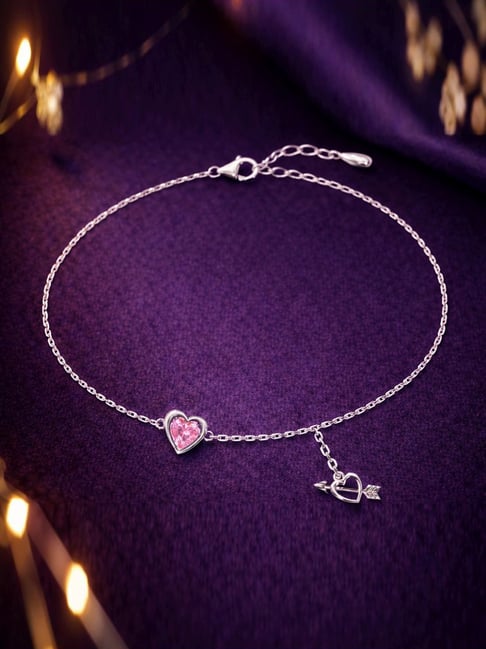 Clara 925 Sterling Silver Pink Heart Anklet for Girls(Single)