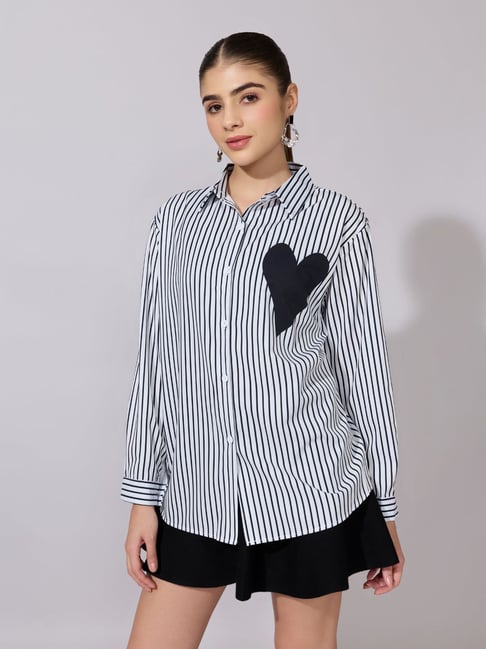 Showoffff White Cotton Relaxed Fit Striped Shirt-picture-22
