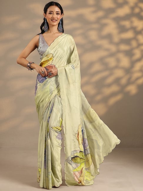 Libas Green Floral Saree With Unstitched Blouse-picture-23
