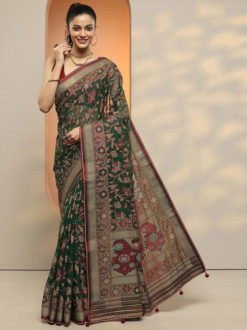 Libas Green Floral Saree With Unstitched Blouse-picture-36