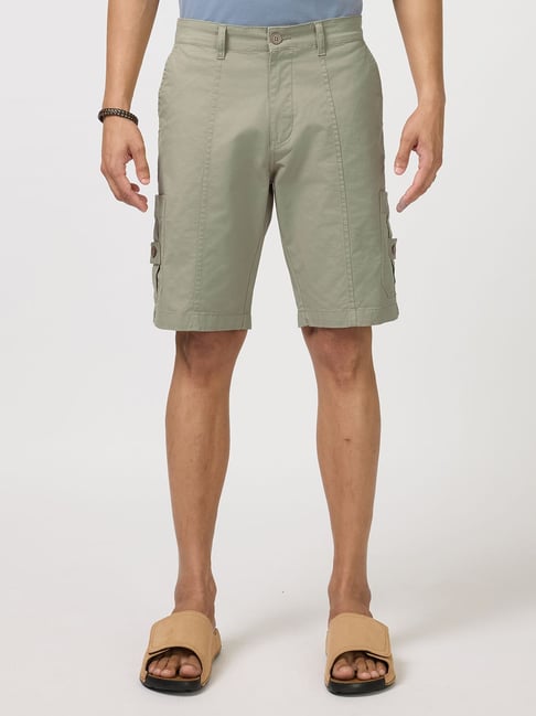 Hoversoul Beige Cotton Regular Fit Cargo Shorts