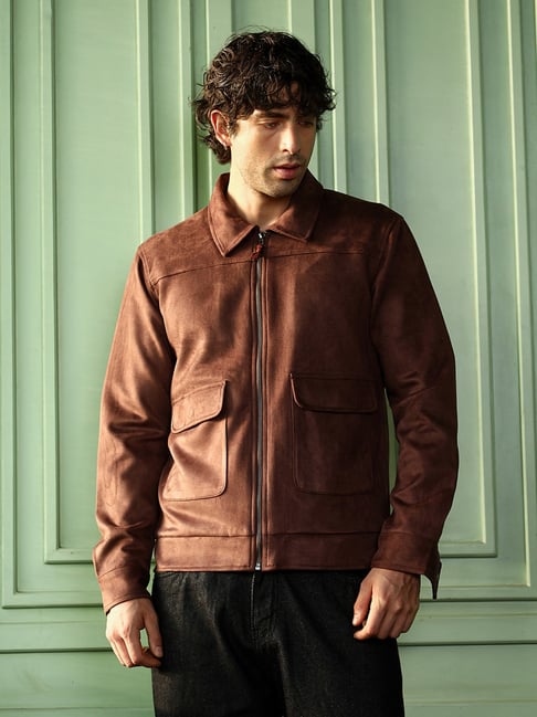 Campus Sutra Chocolate Brown Regular Fit Solid Jacket