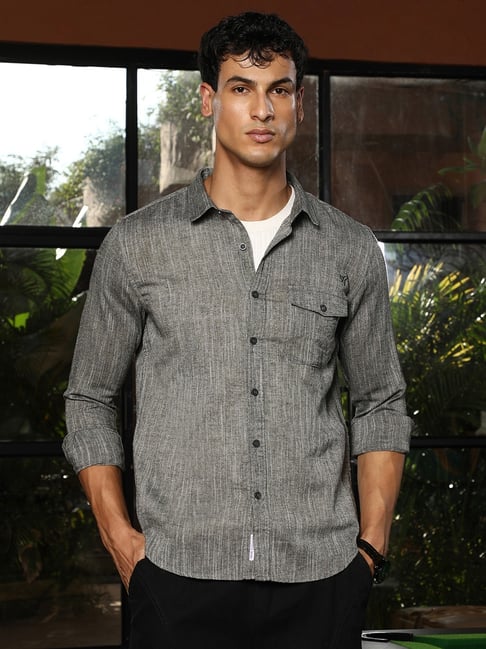 cahoot Campus Sutra Charcoal Grey Regular Fit Abstract Shirt-picture-26