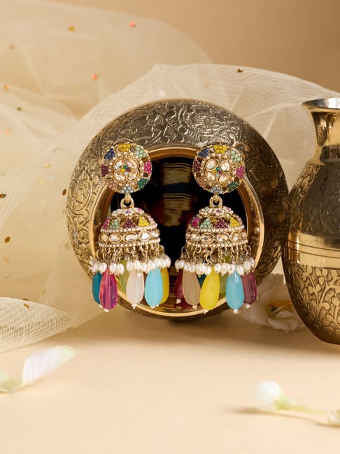 Zaveri Pearls Multicolor Stones Beads Embellished Antique Plating Jhumki Earring-picture-19