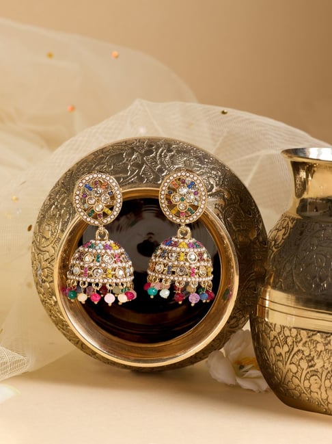 Zaveri Pearls Multicolor Stones Beads Embellished Antique Plating Jhumki Earring-picture-18