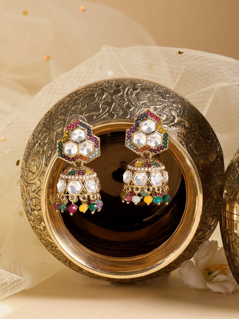 Zaveri Pearls Multicolor Stones Beads Embellished Antique Plating Jhumki Earring-picture-20
