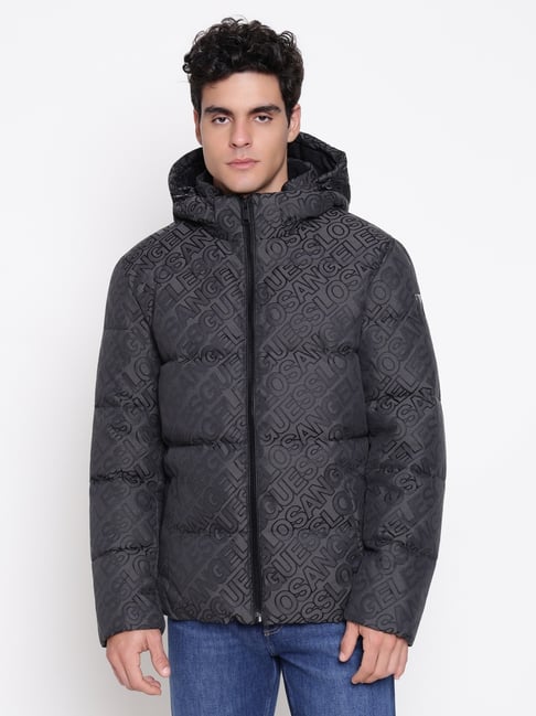 Guess Allover Logo Black Polyester Printed Regular Jacket-picture-42